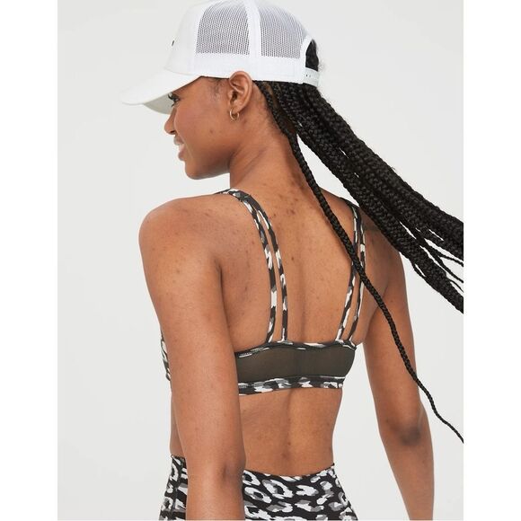 Aerie Goals Plunge Sports Bra Gray Leopard Print | Size S | NEW - Picture 9 of 9